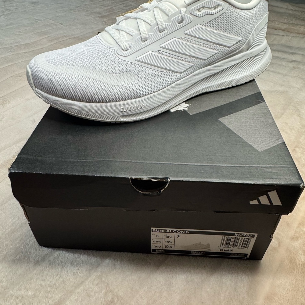 Adidas Men's Run Falcon 5 Cloudfoam White on White Running Shoes